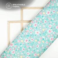 Sky Blue Floral Digital Print Muslin Fabric