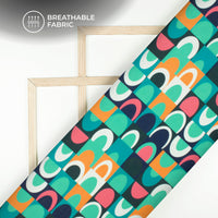 Multi Color Geometric Checks Digital Print Muslin Fabric