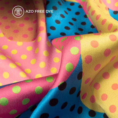 Multi Color Polka Dots,Abstract Digital Print Japan Satin Fabric