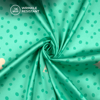 Mint Green Polka Dots Digital Print Japan Satin Fabric