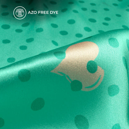 Mint Green Polka Dots Digital Print Japan Satin Fabric