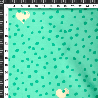 Mint Green Polka Dots Digital Print Japan Satin Fabric