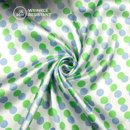 White Polka Dots Digital Print Japan Satin Fabric