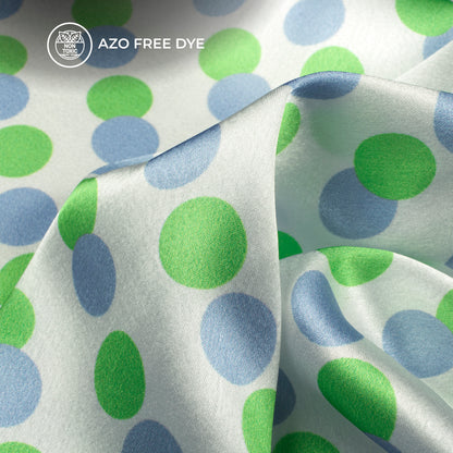 White Polka Dots Digital Print Japan Satin Fabric