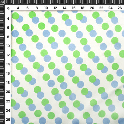 White Polka Dots Digital Print Japan Satin Fabric