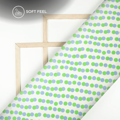 White Polka Dots Digital Print Japan Satin Fabric