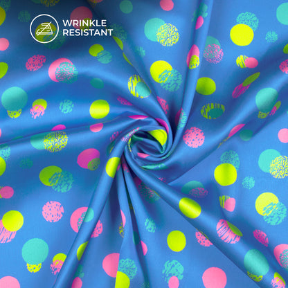 Cobalt Blue Polka Dots Digital Print Japan Satin Fabric