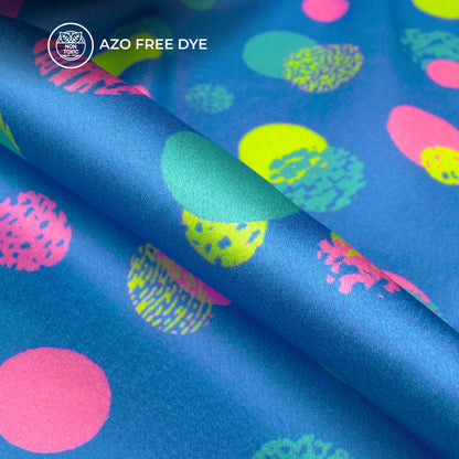 Cobalt Blue Polka Dots Digital Print Japan Satin Fabric