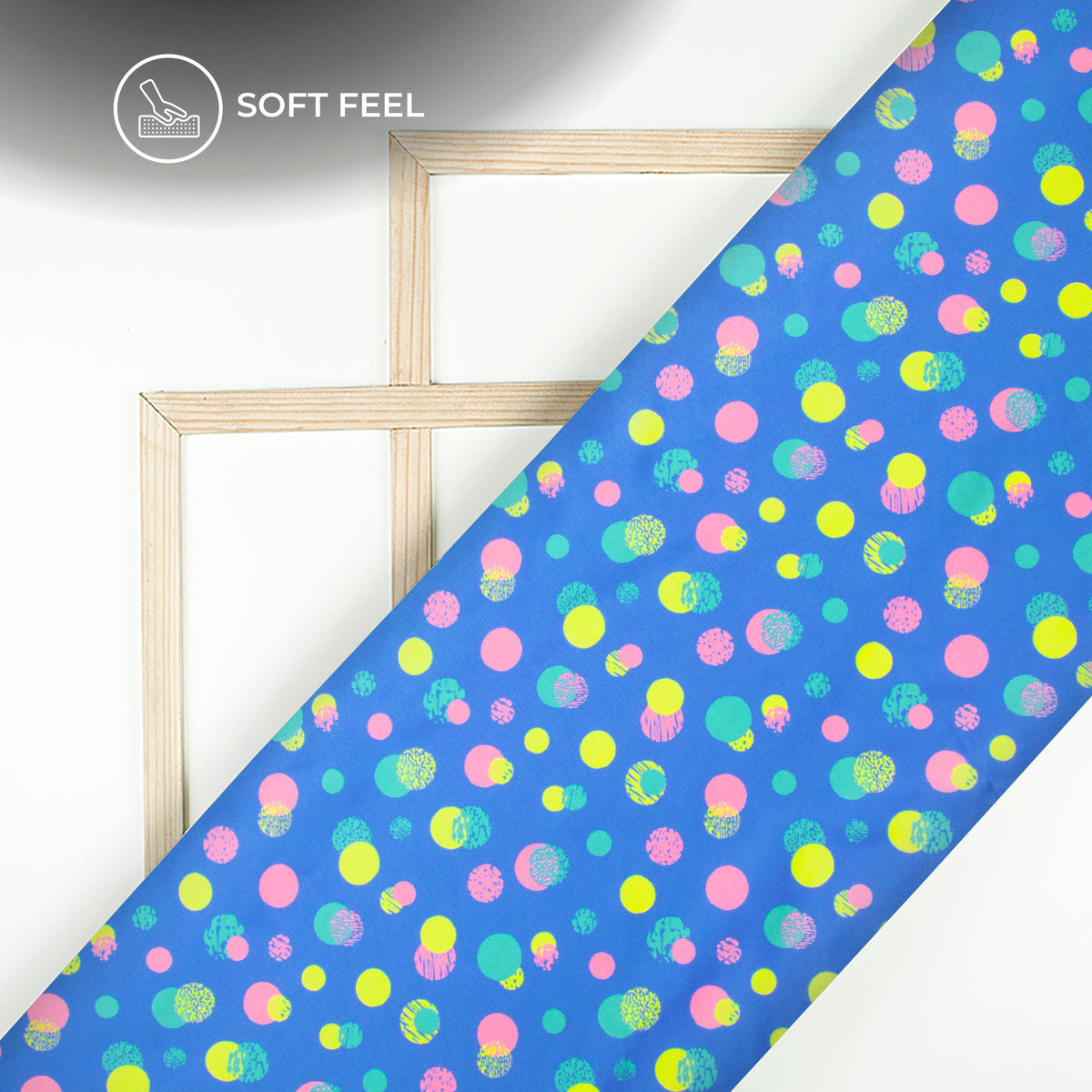 Cobalt Blue Polka Dots Digital Print Japan Satin Fabric