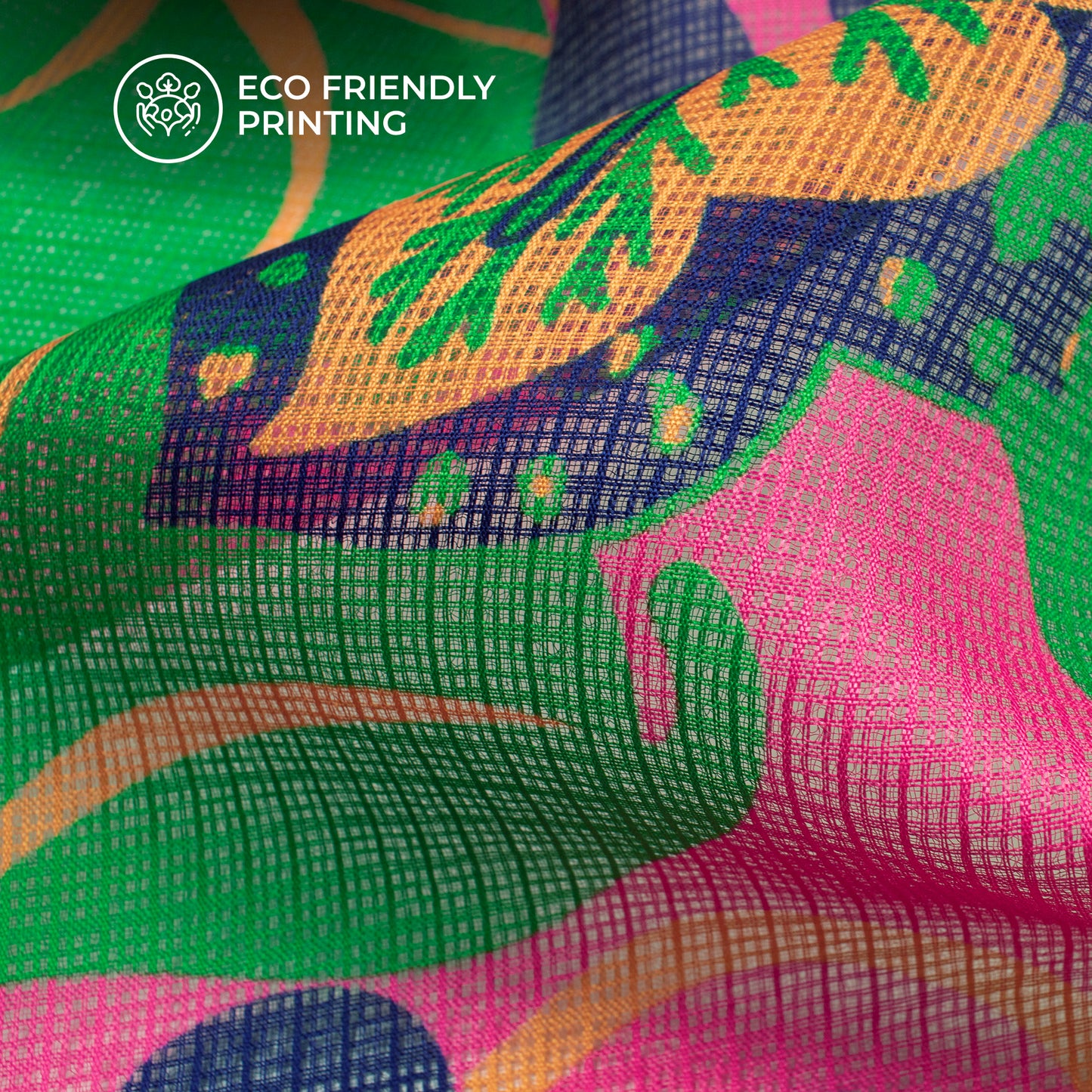 Floral Crush 2025 – Digital Print Kota Doria Fabric in Bold Purple-Green Pop