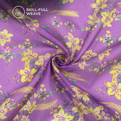 Trendy Floral Digital Print Kota Doria Fabric For Young Fashion Lovers