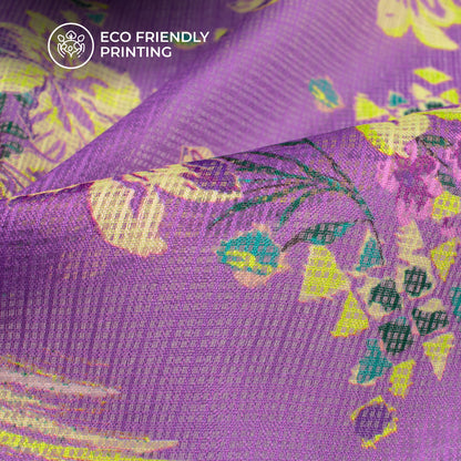 Trendy Floral Digital Print Kota Doria Fabric For Young Fashion Lovers