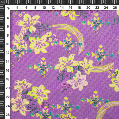 Trendy Floral Digital Print Kota Doria Fabric For Young Fashion Lovers