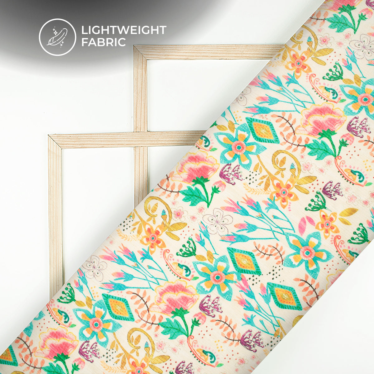 Aqua Floral Digital Print Kota Doria Fabric for Instagram Ready Looks