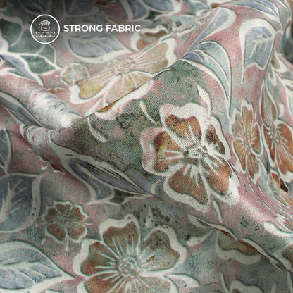 Vintage Bloom Whisper - Digital Print Flat Silk Fabric With Floral Etch Detailing