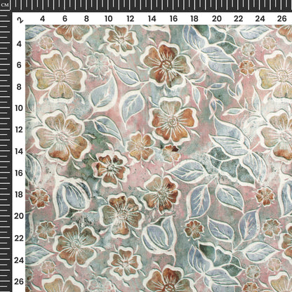 Vintage Bloom Whisper - Digital Print Flat Silk Fabric With Floral Etch Detailing