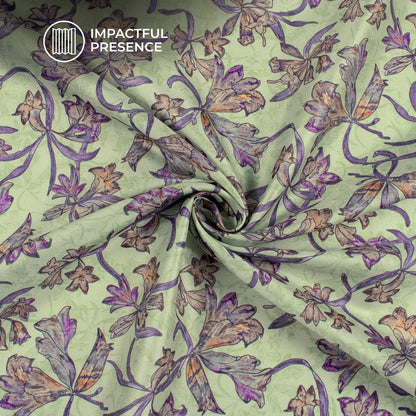 Pastel Botanica - Artistic Digital Print Flat Silk Fabric With Vintage Floral Vibes