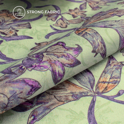 Pastel Botanica - Artistic Digital Print Flat Silk Fabric With Vintage Floral Vibes