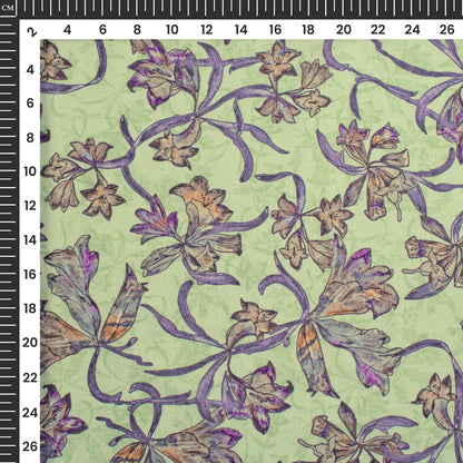 Pastel Botanica - Artistic Digital Print Flat Silk Fabric With Vintage Floral Vibes