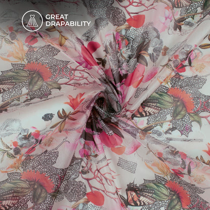 MystiFlora - Digital Print Organza Satin With Botanical Whimsy