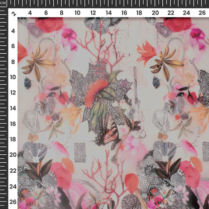 MystiFlora - Digital Print Organza Satin With Botanical Whimsy