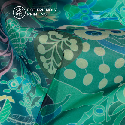 LeafStorm Luxe - Abstract Floral Digital Print Shimmer Tissue Fabric