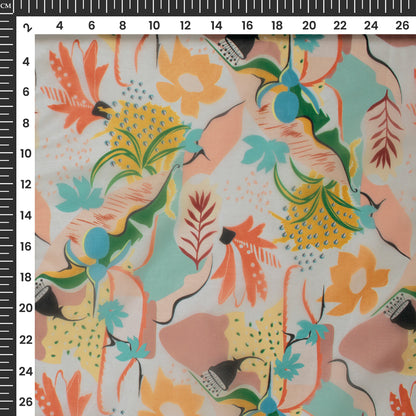 BotanicBlitz - Abstract Floral Digital Print Organza Satin Fabric