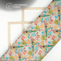 BotanicBlitz - Abstract Floral Digital Print Organza Satin Fabric