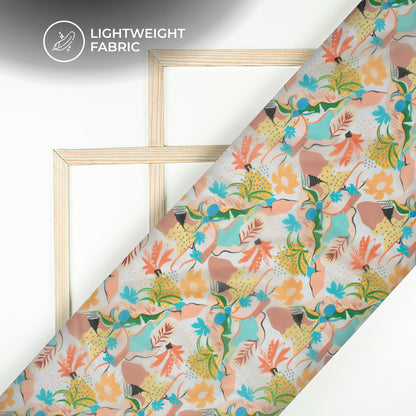 BotanicBlitz - Abstract Floral Digital Print Organza Satin Fabric