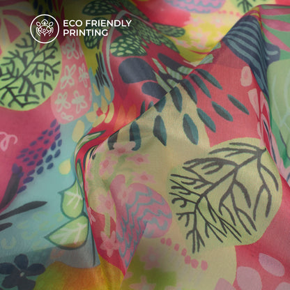 Abstract Floral Digital Print Organza Satin Fabric With Royalcore Aesthetics