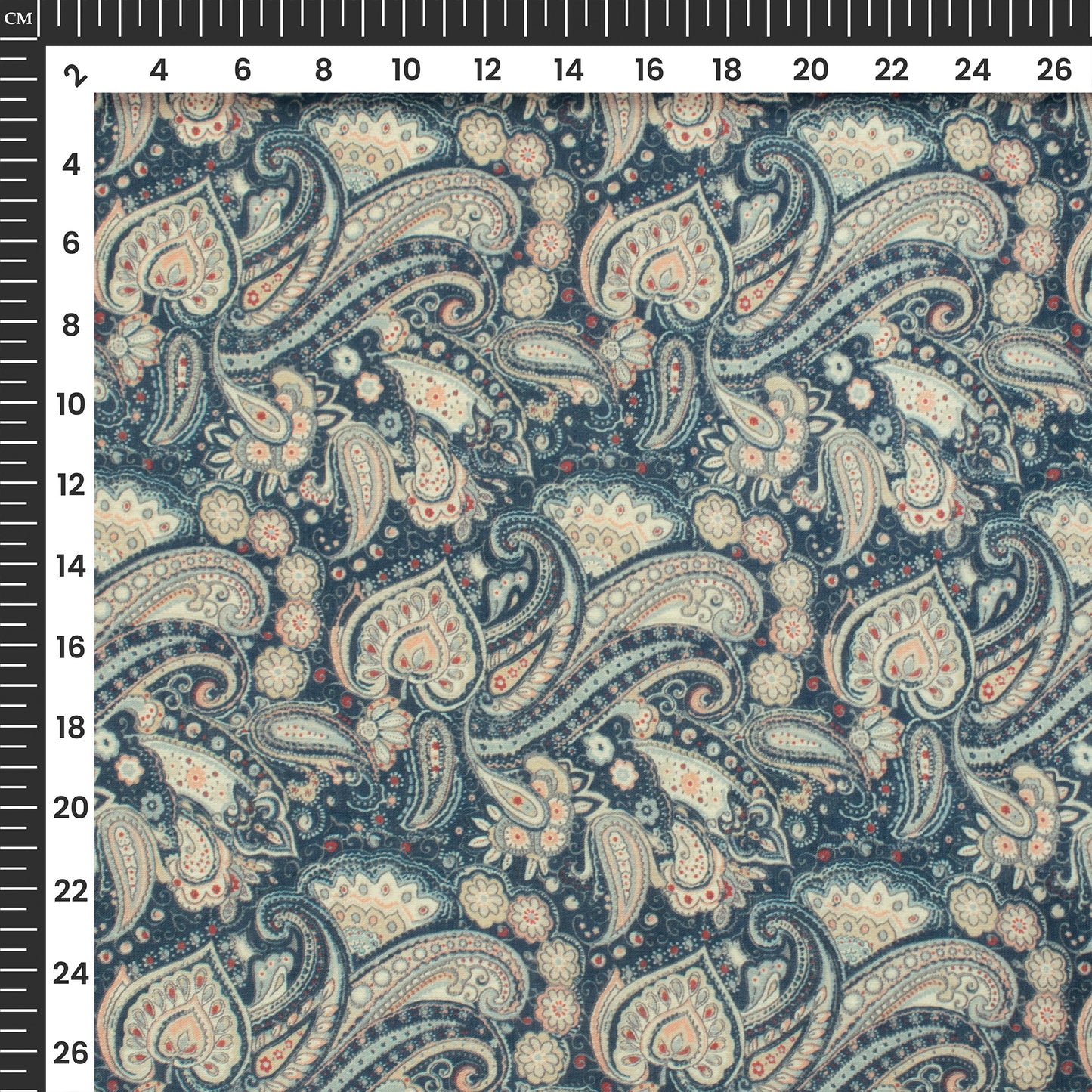 Denim Blue Paisley Digital Print Cotton Mulmul Fabric