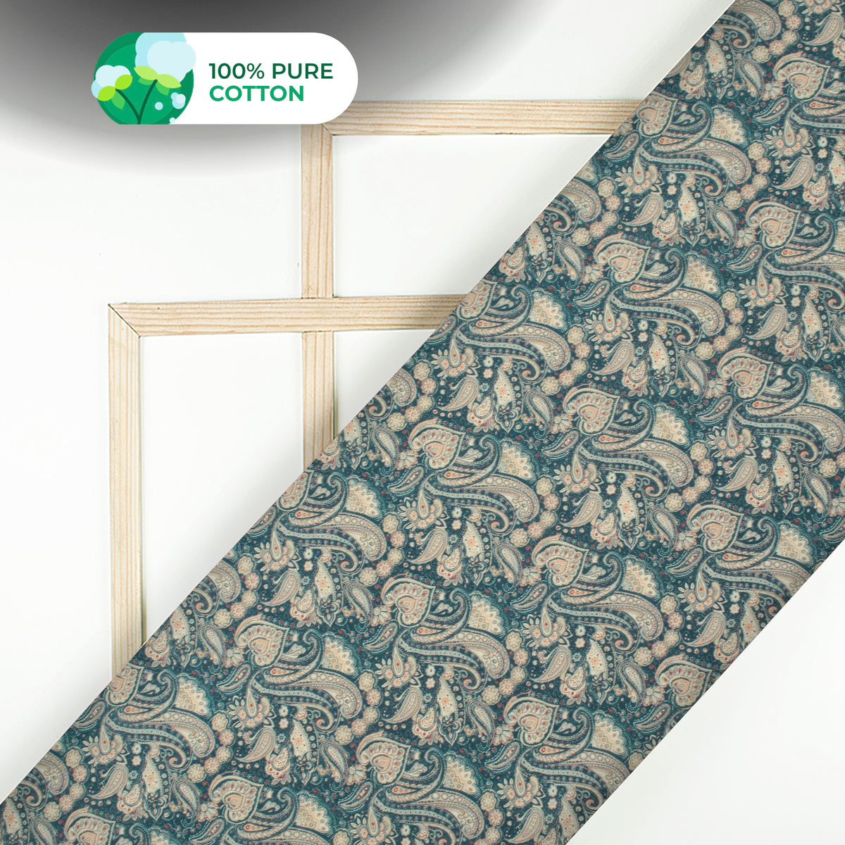 Denim Blue Paisley Digital Print Cotton Mulmul Fabric