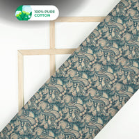 Denim Blue Paisley Digital Print Cotton Mulmul Fabric