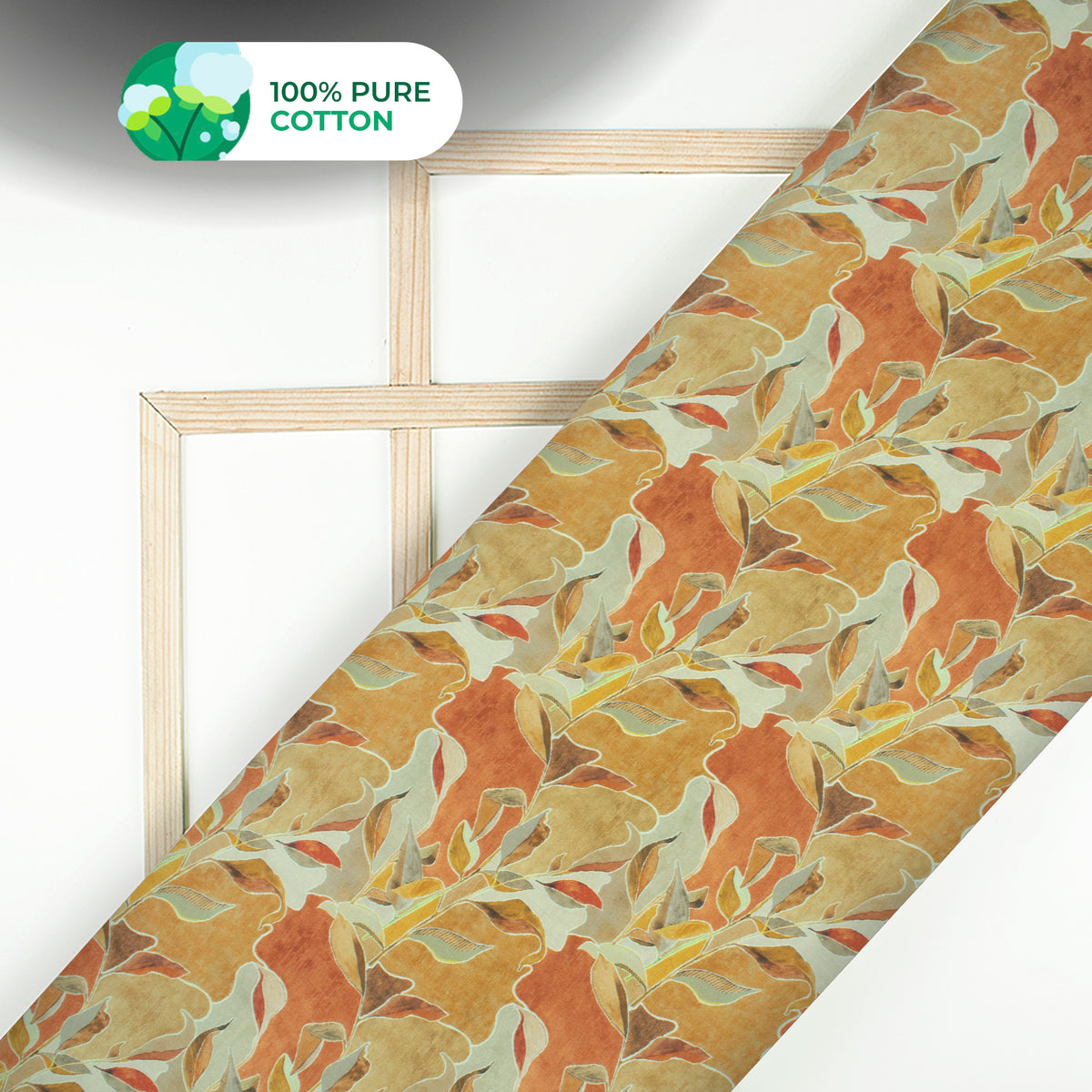 Russet Brown Leaf Digital Print Cotton Mulmul Fabric