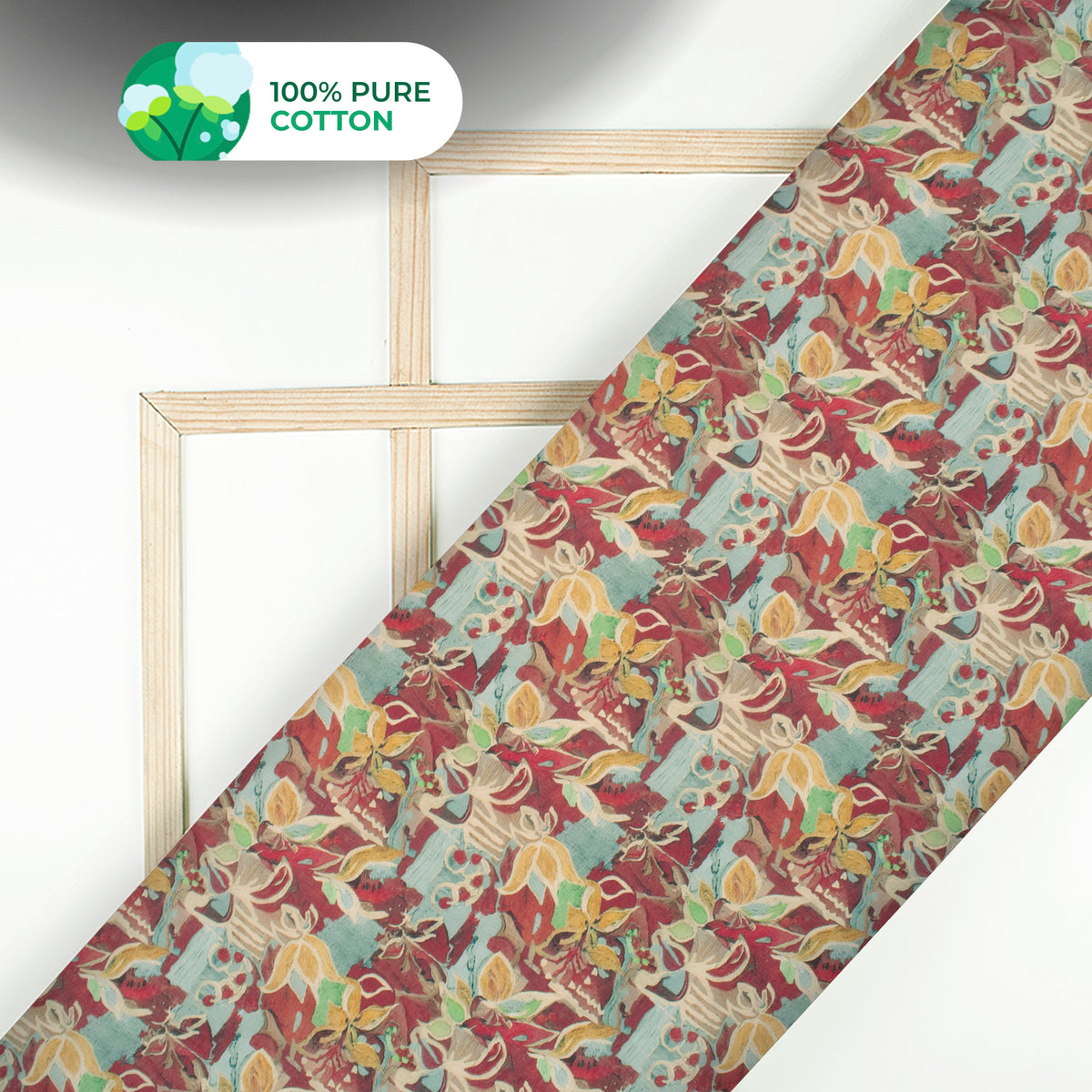 Cherry Red Floral Digital Print Cotton Mulmul Fabric
