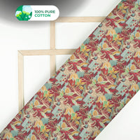 Cherry Red Floral Digital Print Cotton Mulmul Fabric