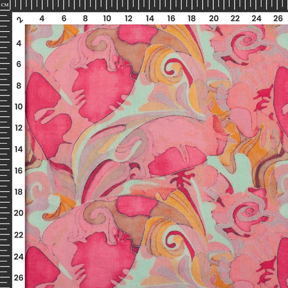 Punch Pink Floral Digital Print Cotton Mulmul Fabric