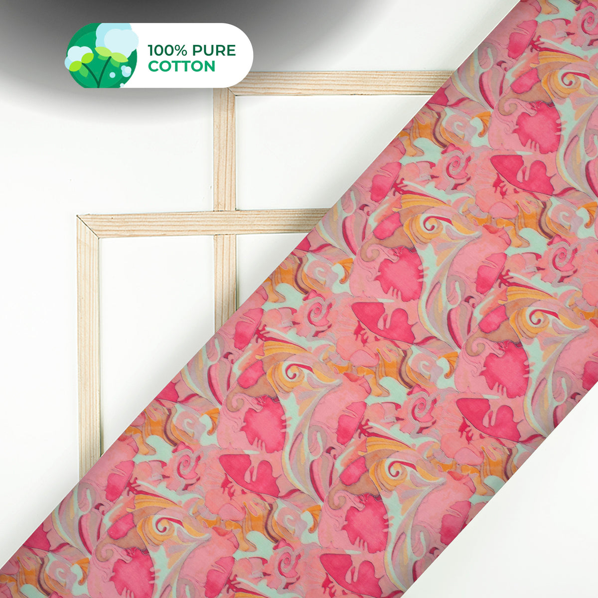 Punch Pink Floral Digital Print Cotton Mulmul Fabric