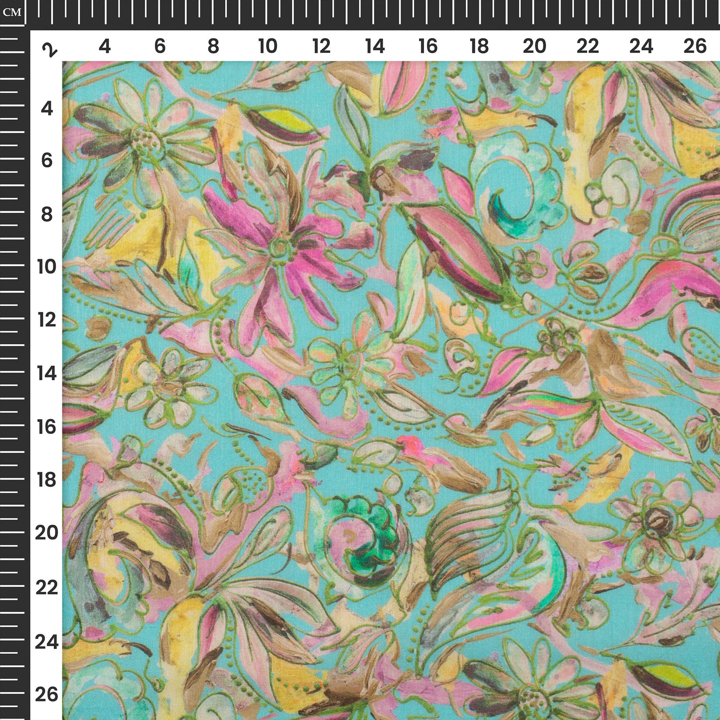 Baby Blue Floral Digital Print Cotton Mulmul Fabric
