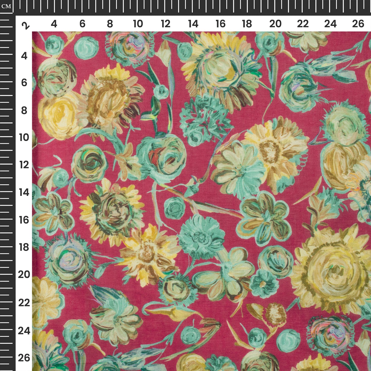 Dark Scarlet Floral Digital Print Cotton Mulmul Fabric