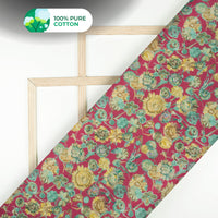 Dark Scarlet Floral Digital Print Cotton Mulmul Fabric