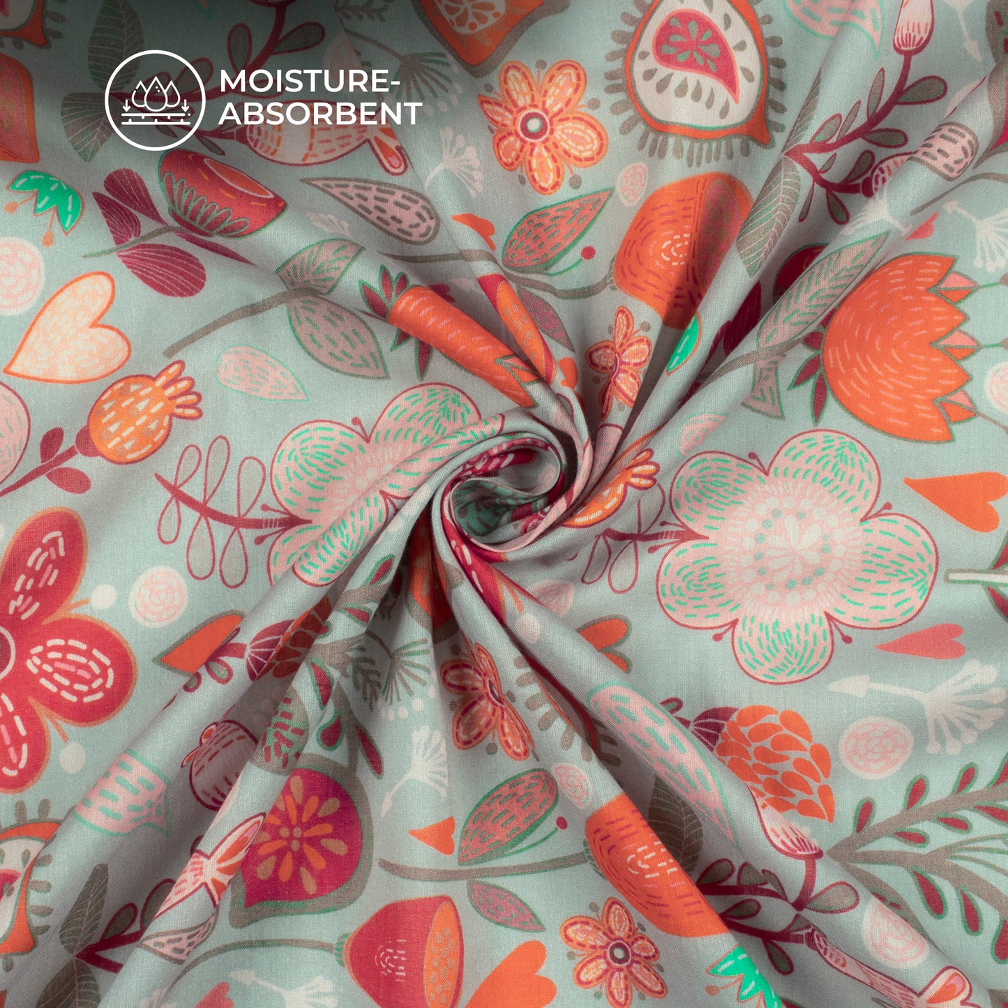 Cloud Grey Floral Digital Print Cotton Mulmul Fabric