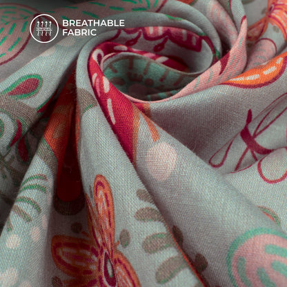 Cloud Grey Floral Digital Print Cotton Mulmul Fabric