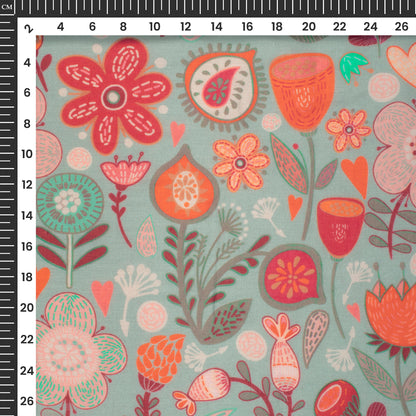 Cloud Grey Floral Digital Print Cotton Mulmul Fabric