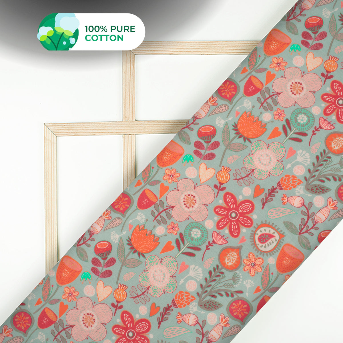 Cloud Grey Floral Digital Print Cotton Mulmul Fabric