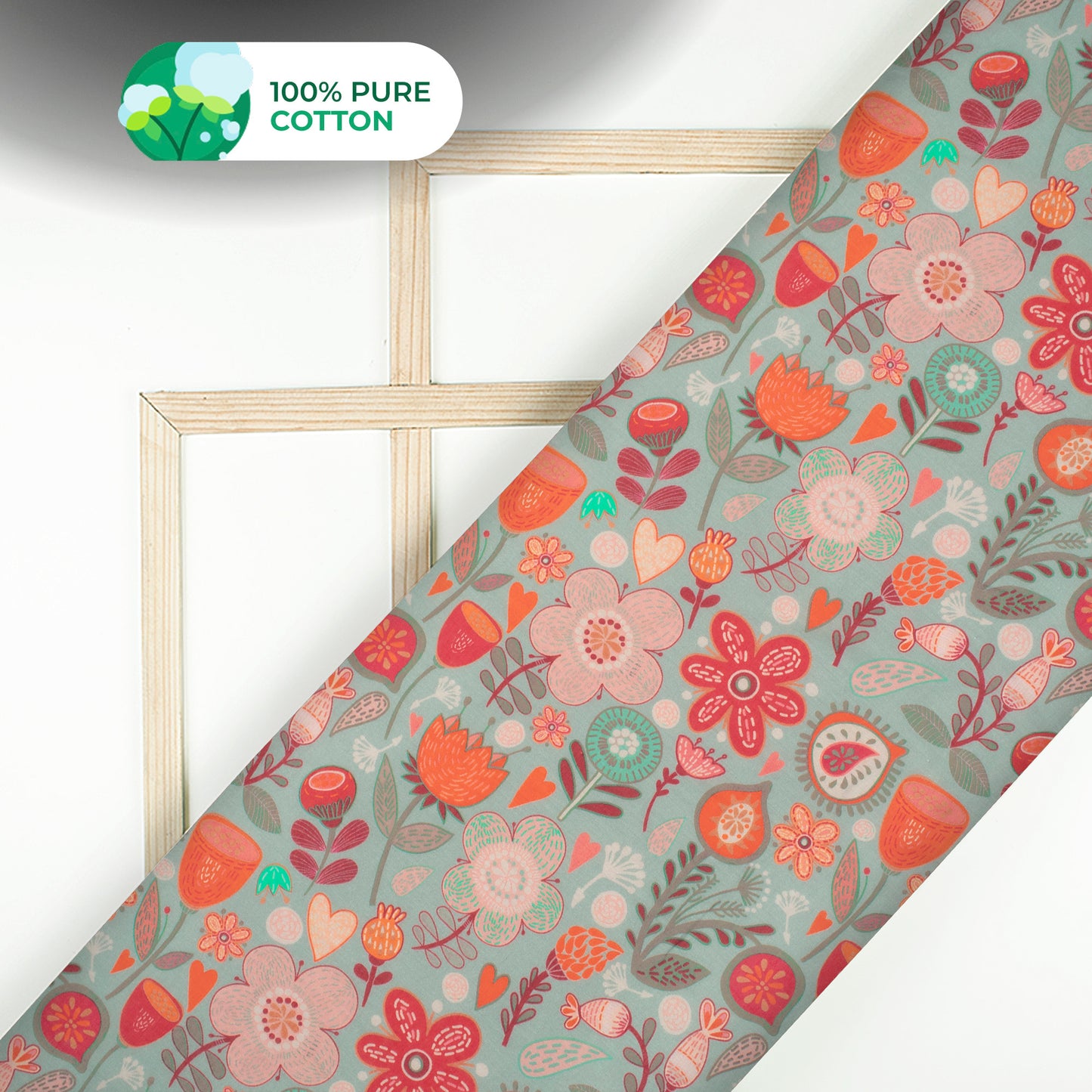 Cloud Grey Floral Digital Print Cotton Mulmul Fabric