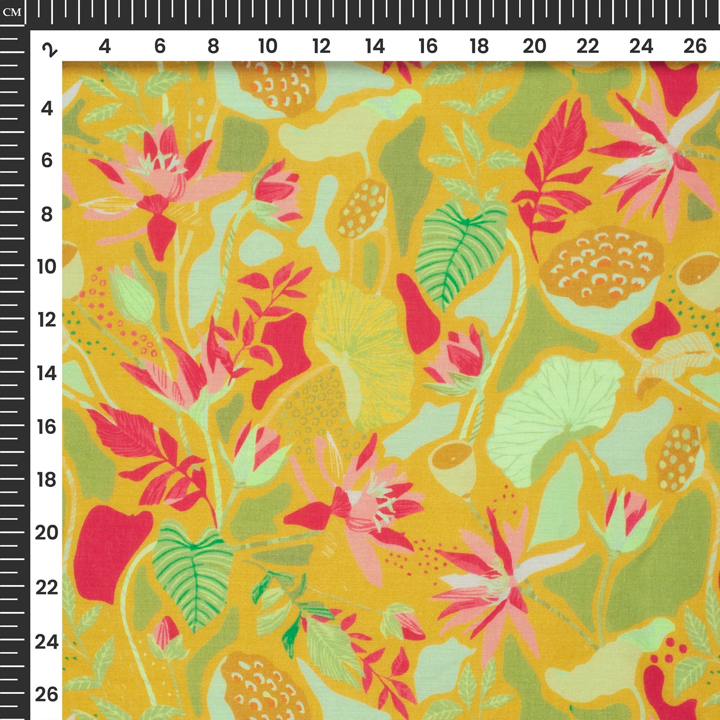 Amber Yellow Floral Digital Print Cotton Mulmul Fabric