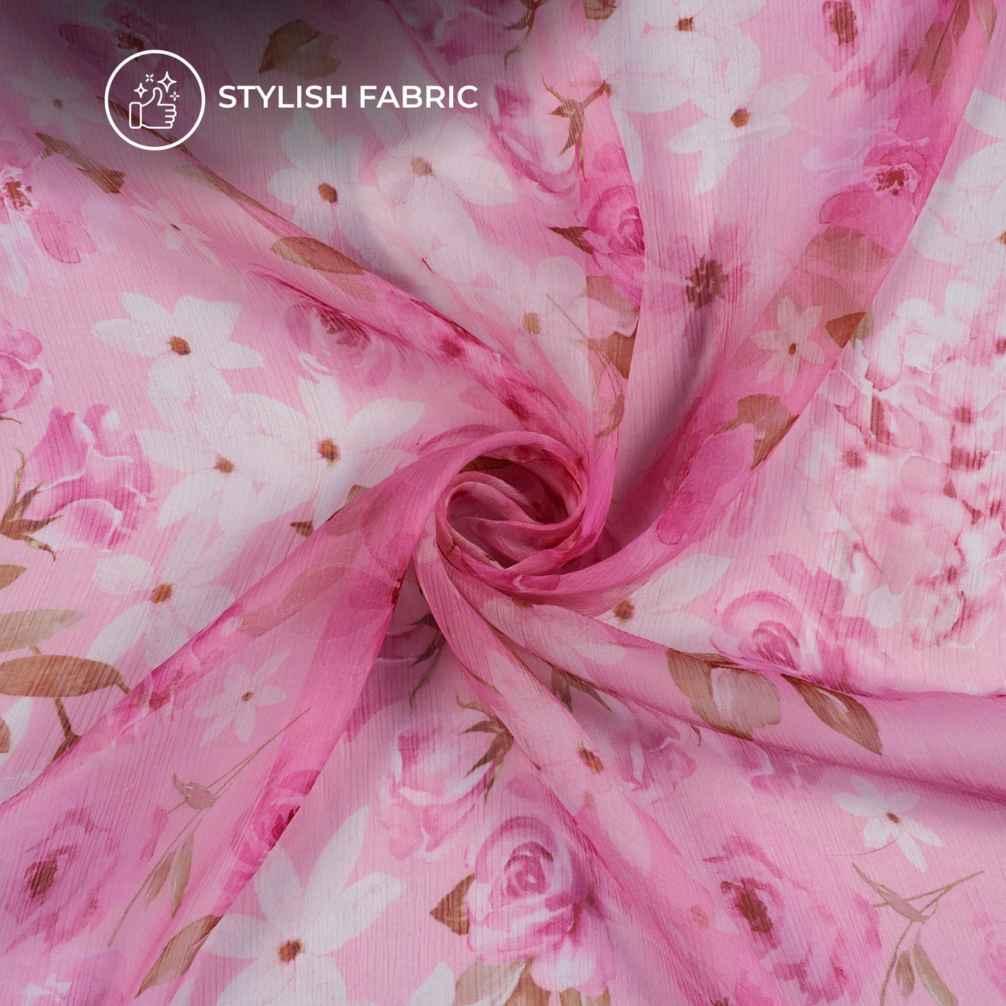 Taffy Pink Floral Digital Print Bemberg Chiffon Fabric