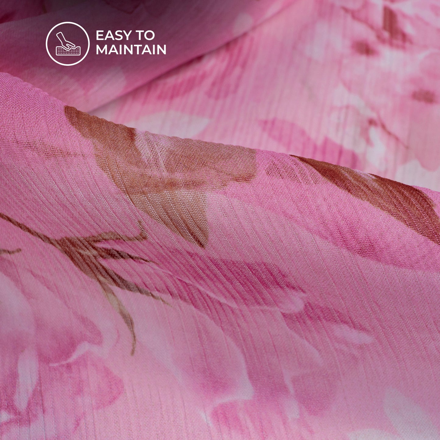 Taffy Pink Floral Digital Print Bemberg Chiffon Fabric