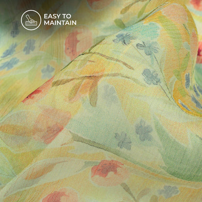 Lemon Yellow Floral Digital Print Bemberg Chiffon Fabric